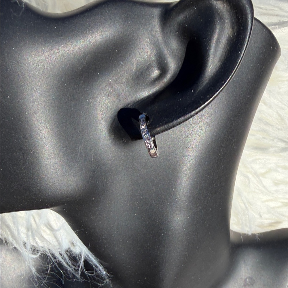 NWT Coach Silver Pave Huggie Hoop Earrings - Picture 3 of 5